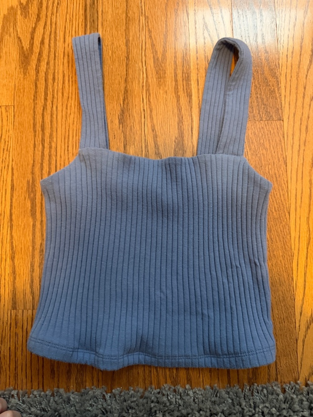 American Eagle Outfitters Ribbed Square-Neck Tank in Slate Blue